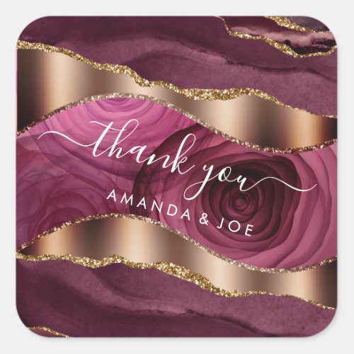 Thank You Name 16th Bridal  Marsala Rose Marble Square Sticker