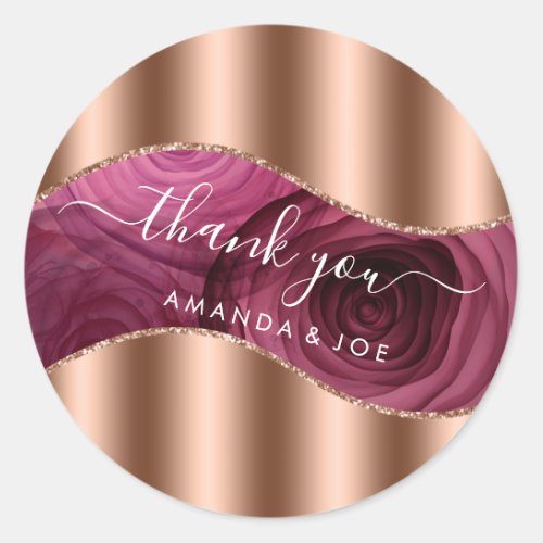 Thank You Name 16th Bridal  Marsala Roses Copper Classic Round Sticker