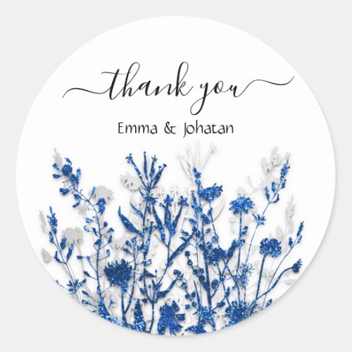 Thank You Name 16th Bridal Meadow Blue White Gray  Classic Round Sticker