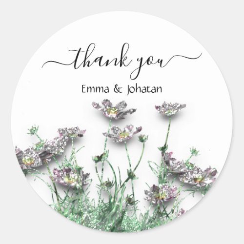 Thank You Name 16th Bridal Meadow Flowers Green Classic Round Sticker