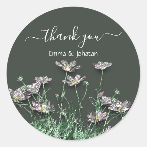 Thank You Name 16th Bridal Meadow Flowers Green  Classic Round Sticker