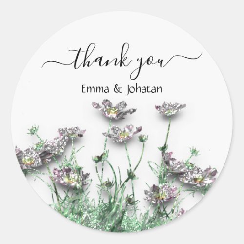Thank You Name 16th Bridal Meadow Flowers Greenry Classic Round Sticker