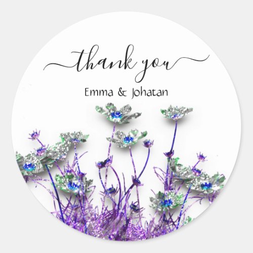 Thank You Name 16th Bridal Meadow Flowers Purple  Classic Round Sticker