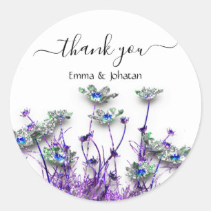 Thank You Name 16th Bridal Meadow Flowers Purple  Classic Round Sticker
