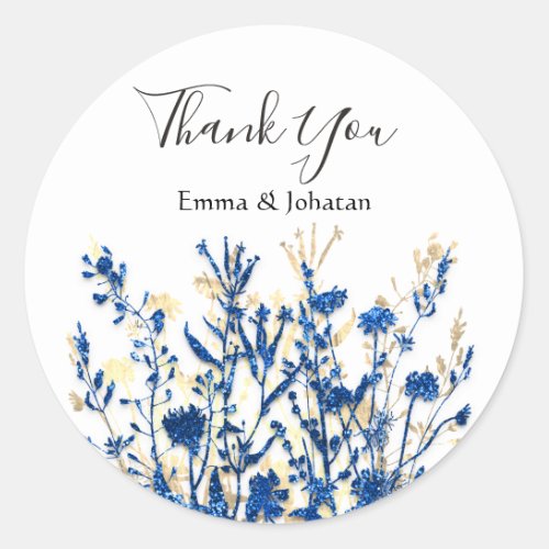 Thank You Name 16th Bridal Meadow Gold Blue Navy Classic Round Sticker