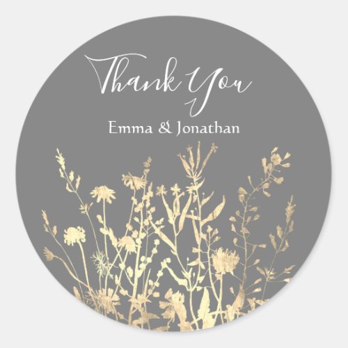 Thank You Name 16th Bridal Meadow Gold Flowers Classic Round Sticker