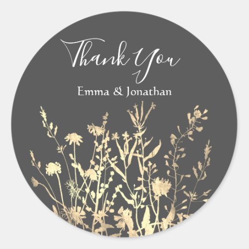 Thank You Name 16th Bridal Meadow Gold Gray Classic Round Sticker