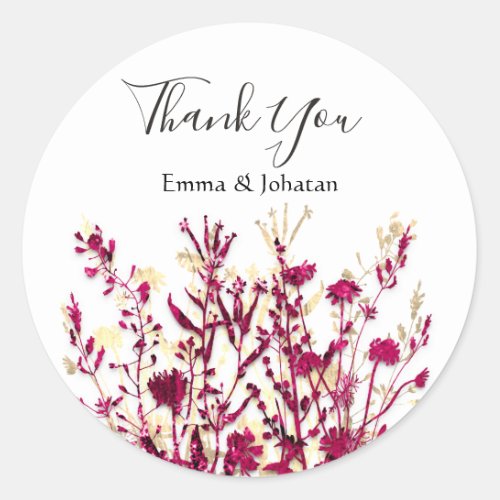 Thank You Name 16th Bridal Meadow Gold Marsala Classic Round Sticker