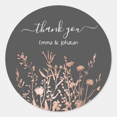 Thank You Name 16th Bridal Meadow Gray Rose  Classic Round Sticker