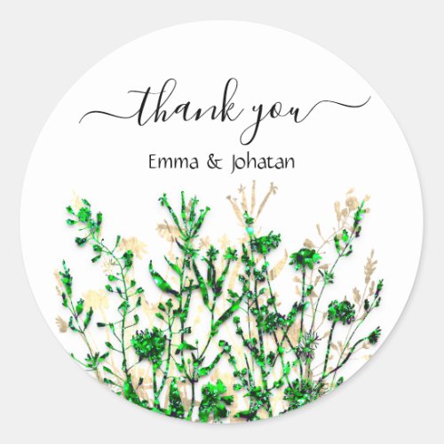 Thank You Name 16th Bridal Meadow Green White Gold Classic Round Sticker