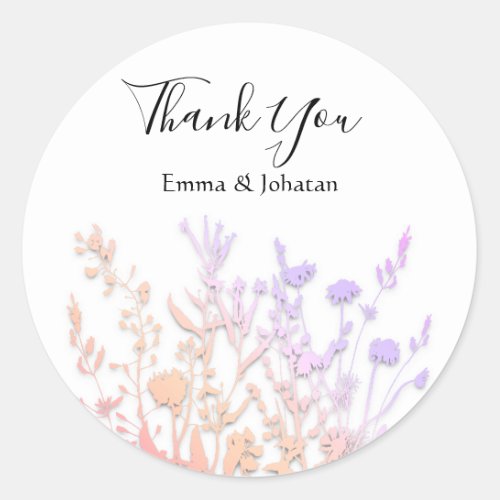 Thank You Name 16th Bridal Meadow Pastel Purple  Classic Round Sticker