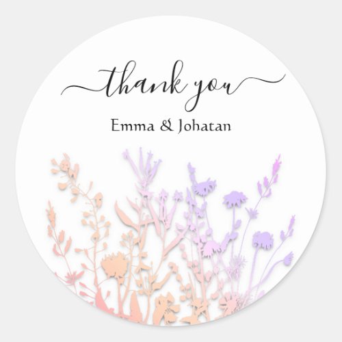 Thank You Name 16th Bridal Meadow Pastel Rose Classic Round Sticker
