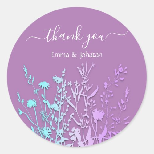 Thank You Name 16th Bridal Meadow Purple Blue Classic Round Sticker