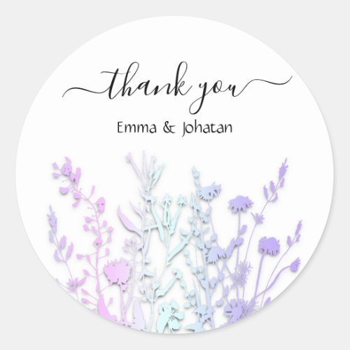 Thank You Name 16th Bridal Meadow Purple White  Classic Round Sticker