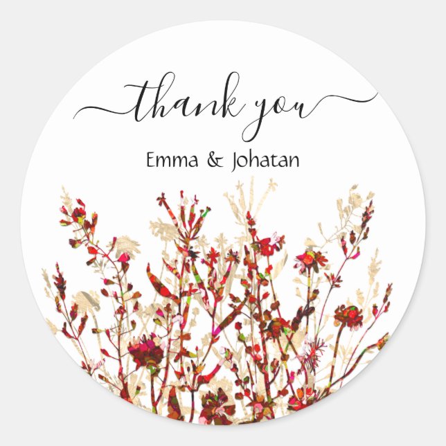 Thank You Name 16th Bridal Meadow Red White Gold Classic Round Sticker (Front)