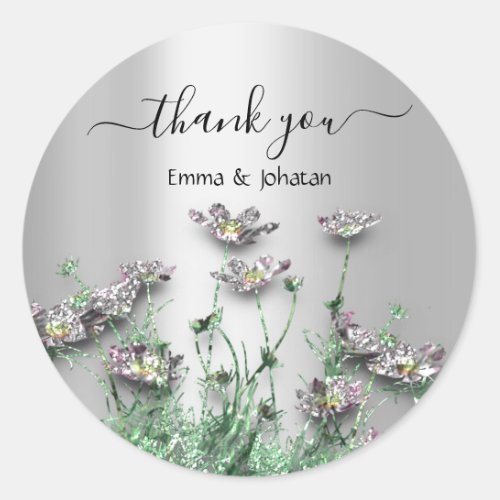 Thank You Name 16th Bridal Meadow Wildflowers Gray Classic Round Sticker