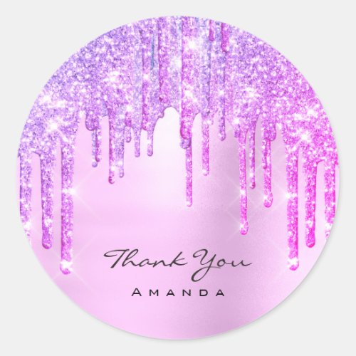Thank You Name 16th Bridal Pink Glitter Drips Classic Round Sticker