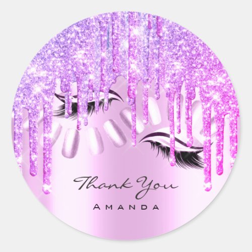 Thank You Name 16th Bridal Pink Glitter Drips Nail Classic Round Sticker