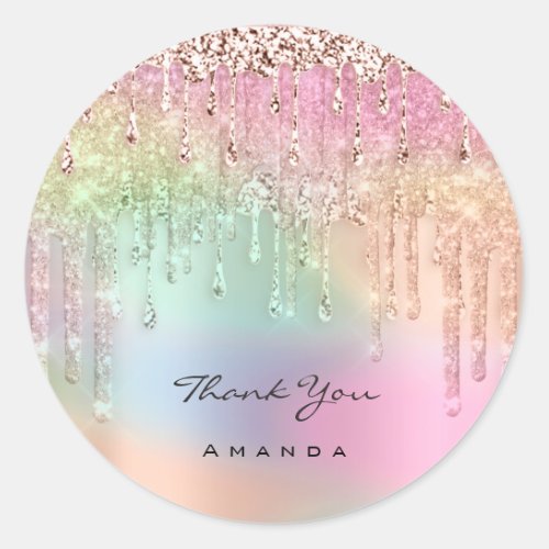 Thank You Name 16th Bridal Pink Glitter Holograph Classic Round Sticker