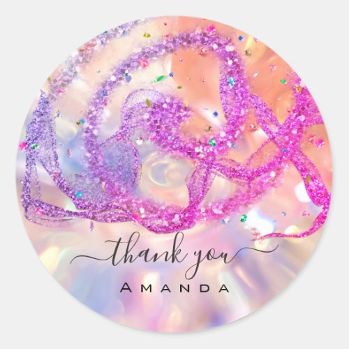 Thank You Name 16th Bridal Pink Holograph Confetti Classic Round Sticker