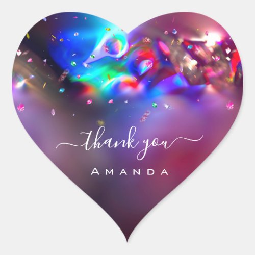 Thank You Name 16th Bridal Pink Holograph Purple Heart Sticker