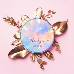Thank You Name 16th Bridal Pink Holograph Unicorn Classic Round Sticker