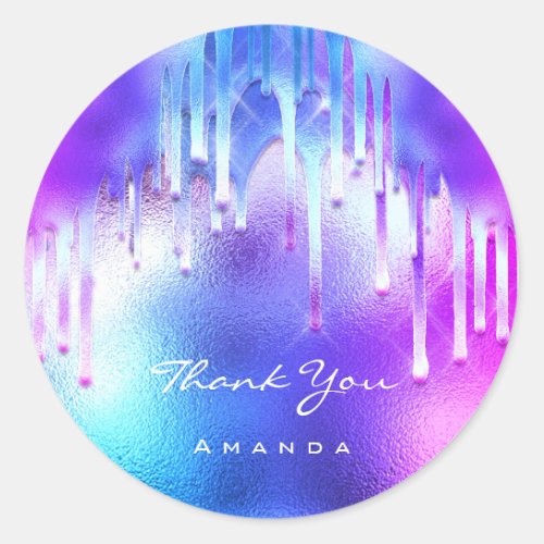 Thank You Name 16th Bridal Pink Holographic Drips Classic Round Sticker