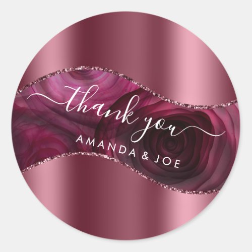 Thank You Name 16th Bridal Pink Marsala Roses Classic Round Sticker