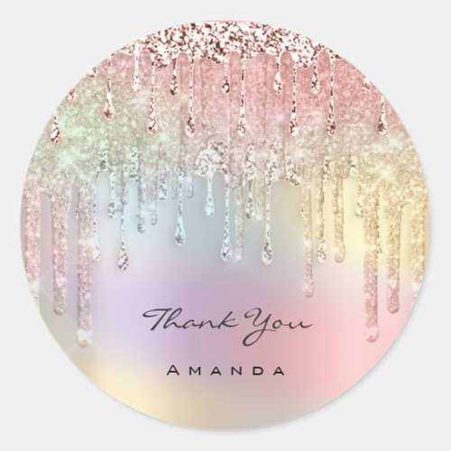 Thank You Name 16th Bridal Pink Rose Holograph Classic Round Sticker