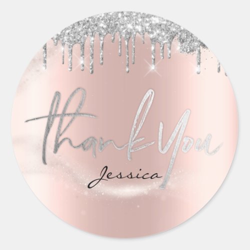 Thank You Name 16th Bridal Pink Silver Glitter Classic Round Sticker
