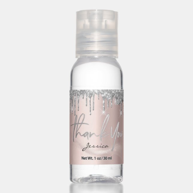 Thank You Name 16th Bridal Pink Silver Hand Sanitizer (Front)