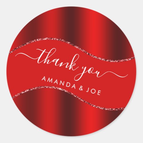 Thank You Name 16th Bridal Red Glitter  Classic Round Sticker