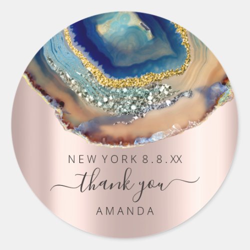 Thank You Name 16th Bridal Rose Amethyst Gold Classic Round Sticker