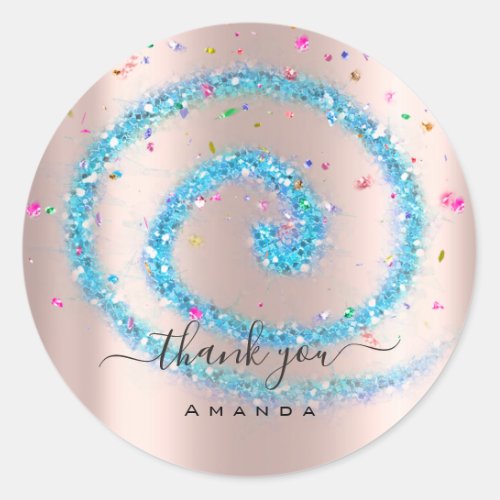 Thank You Name 16th Bridal Rose Blue Confetti Classic Round Sticker