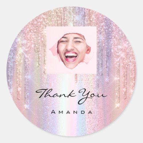Thank You Name 16th Bridal Rose Custom Photo  Pink Classic Round Sticker
