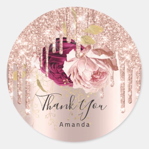 Thank You Name 16th Bridal Rose Drips Marsala  Classic Round Sticker