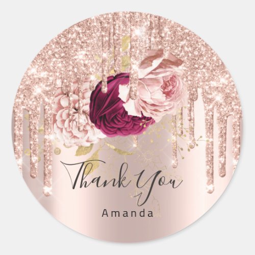 Thank You Name 16th Bridal Rose Drips Marsala Pink Classic Round Sticker