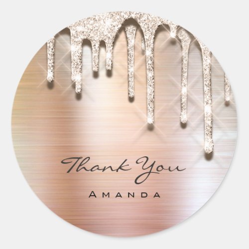 Thank You Name 16th Bridal Rose Glitter 3d Classic Round Sticker