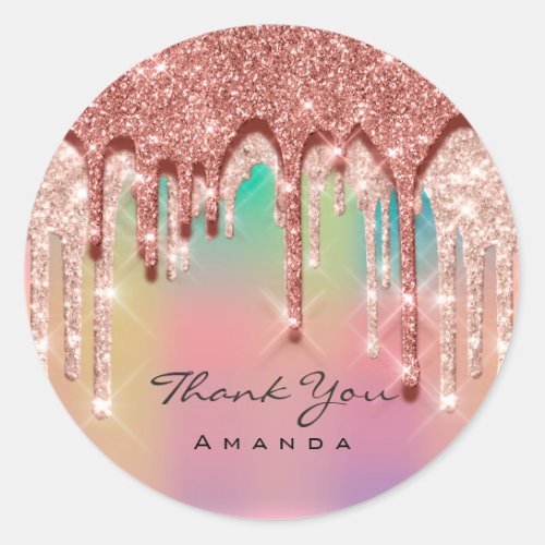 Thank You Name 16th Bridal Rose Glitter 3Deffect Classic Round Sticker