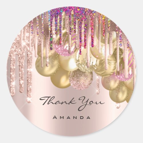 Thank You Name 16th Bridal Rose Glitter Ballons Classic Round Sticker