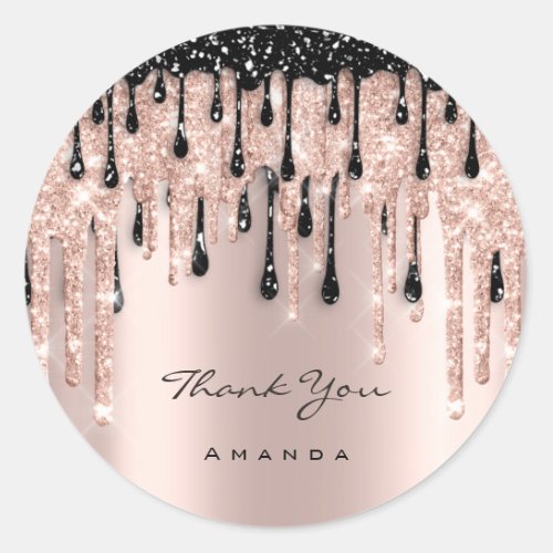 Thank You Name 16th Bridal Rose Glitter Black Classic Round Sticker