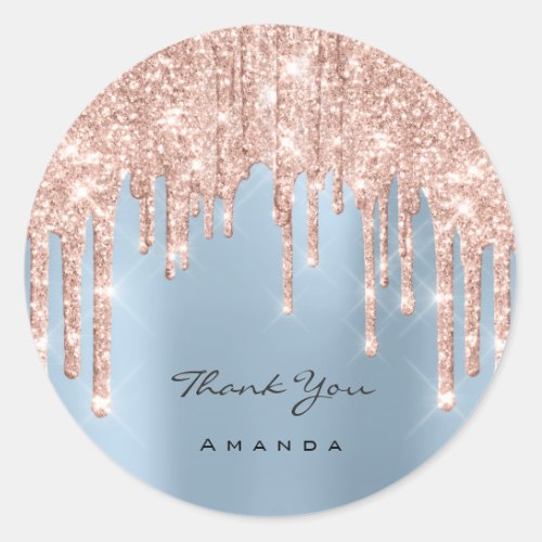 Thank You Name 16th Bridal Rose Glitter Blue Classic Round Sticker