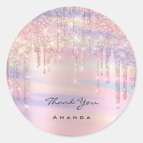 Thank You Name 16th Bridal Rose Glitter Blue Pink Classic Round Sticker