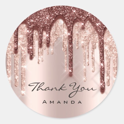 Thank You Name 16th Bridal Rose Glitter Brown Classic Round Sticker