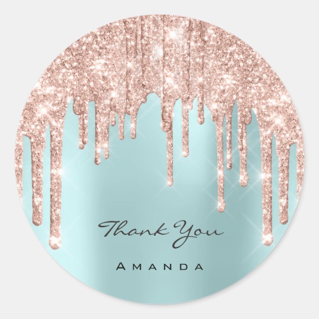 Thank You Name 16th Bridal Rose Glitter Classic Round Sticker (Front)