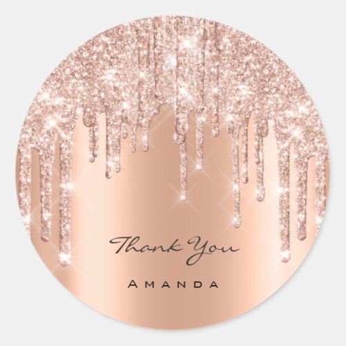 Thank You Name 16th Bridal Rose Glitter Copper Classic Round Sticker