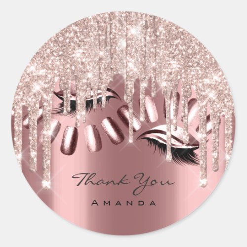 Thank You Name 16th Bridal Rose Glitter Drip Nails Classic Round Sticker