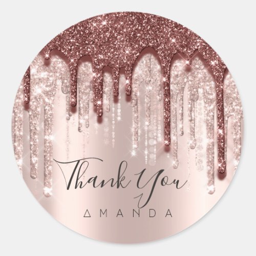 Thank You Name 16th Bridal Rose Glitter Drips 3D Classic Round Sticker