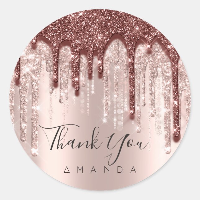 Thank You Name 16th Bridal Rose Glitter Drips 3D Classic Round Sticker (Front)