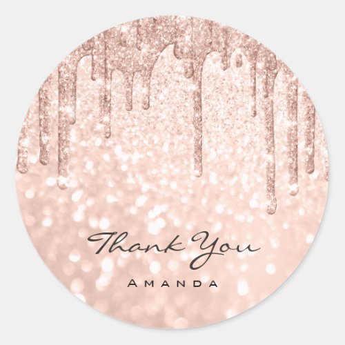 Thank You Name 16th Bridal Rose Glitter Drips Classic Round Sticker